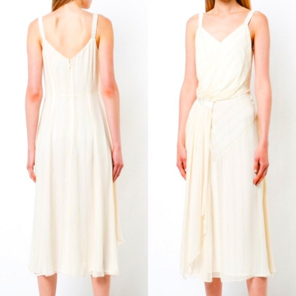 Grey Jason Wu V-Neck Surplice Sleeveless Wrap A-Line Silk Midi Dress Size 10